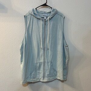 Liz & Me Light Blue Sleeveless Denim Hoodie Vest